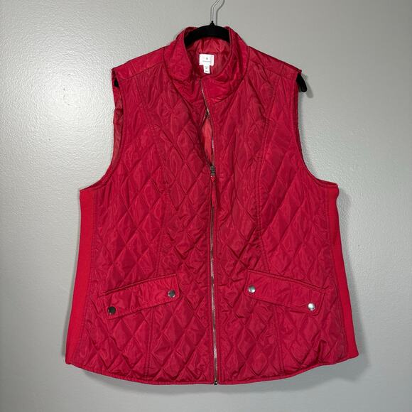 Dressbarn Red Zip Front Preppy Quilted Puffer Vest - Size 2X - Women's Plus Size - Picture 1 of 7